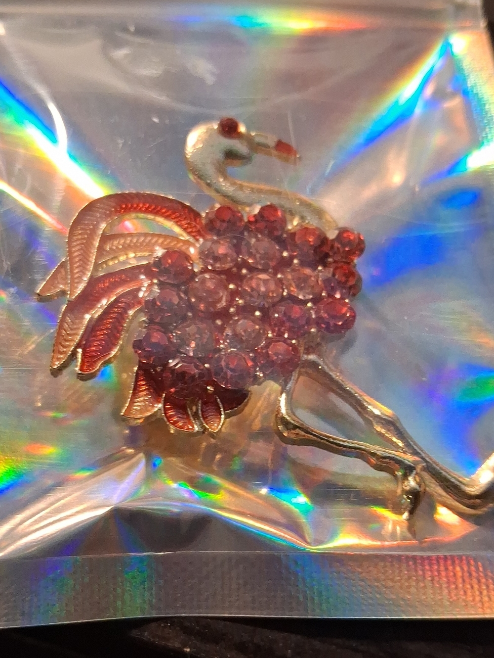 & Other Stories Gold-Tone Pink Crystal Flamingo Brooch